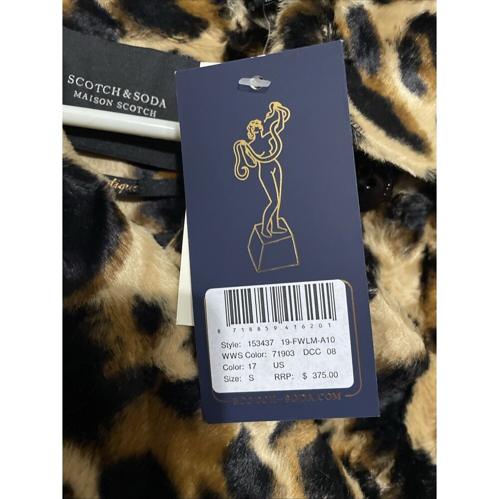 Scotch & Soda Leopard Print Faux Fur Trench Coat - Tan, Black - Picture 3 of 12